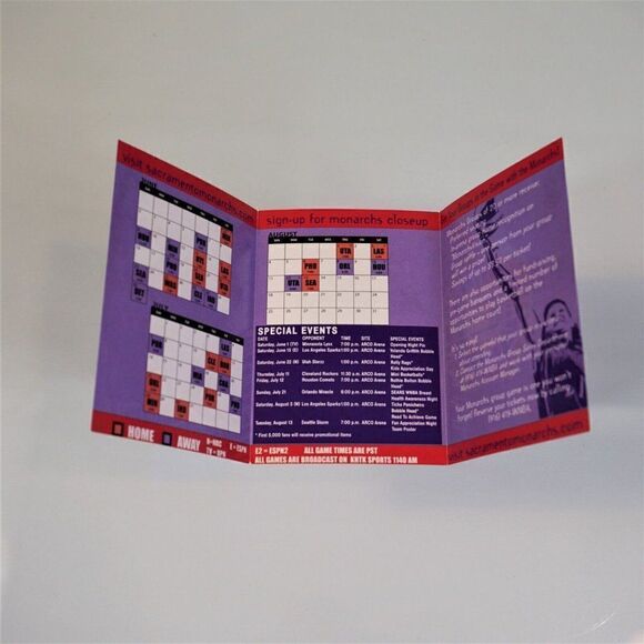 Sacramento Monarchs 2002 Season Schedule Vintage Sports Paper Ephemera - Picture 4 of 5